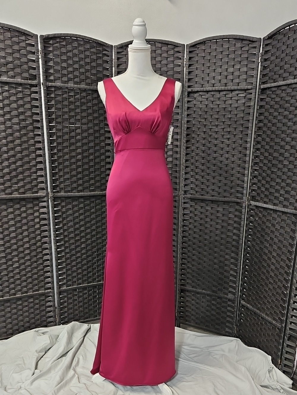 Dessy Collection Satin V-Neck Maxi Gown in Fuchsia